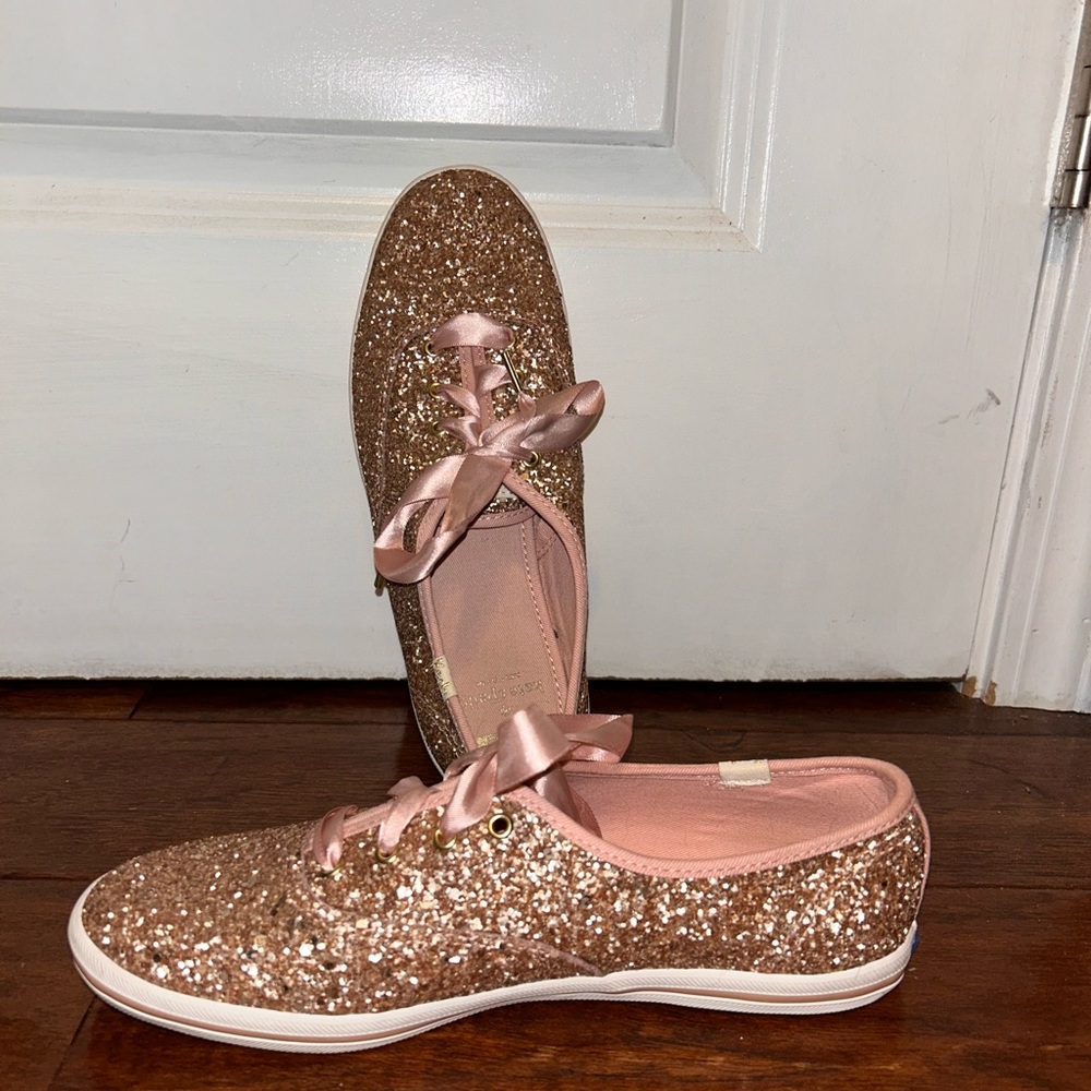 Kate Spade x Keds Rose Gold Glitter Sneakers 8 W